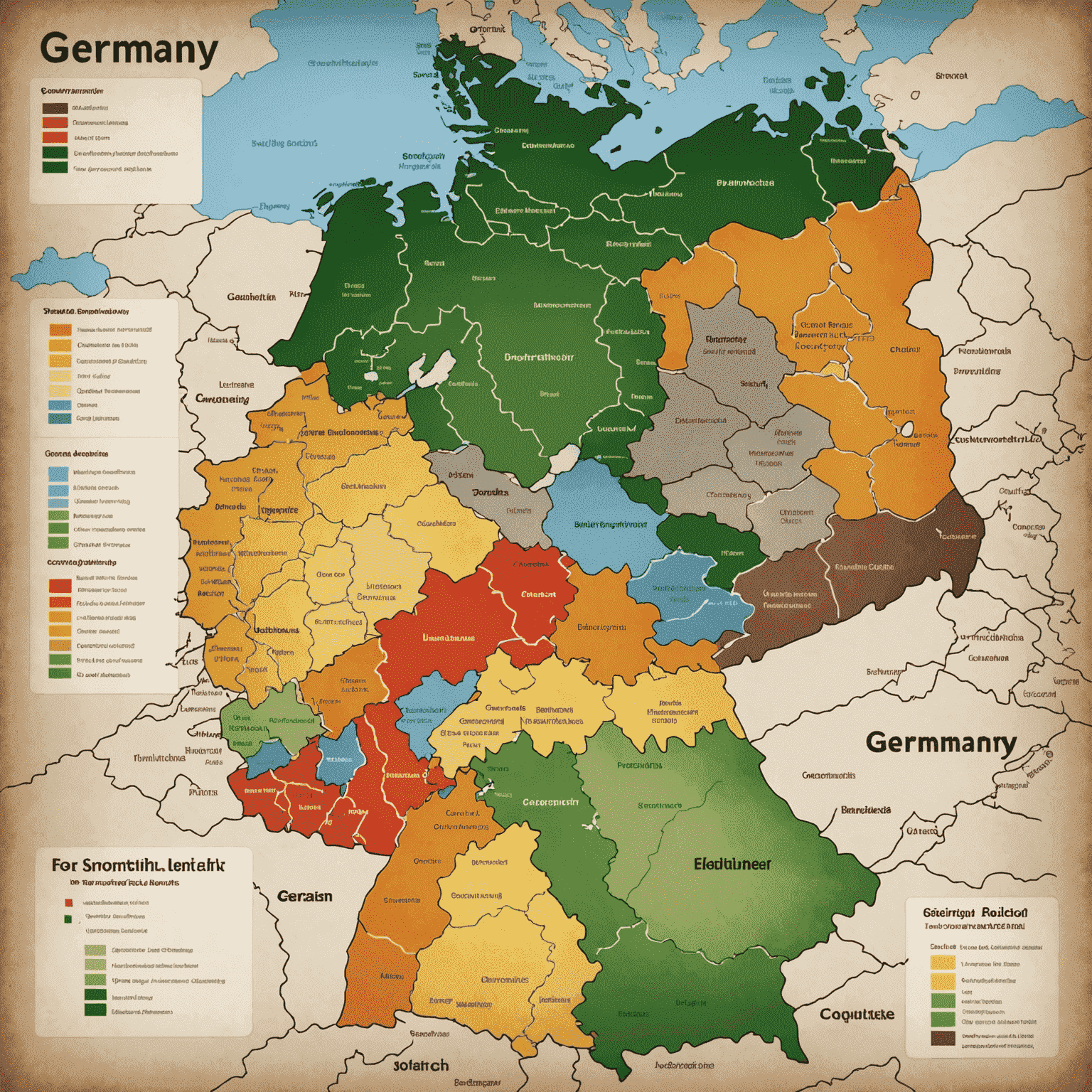 Eine Karte von Deutschland mit hervorgehobenen Regionen, die Finanzierungsmöglichkeiten anzeigen. Symbole für verschiedene Projektarten sind über die Karte verteilt.